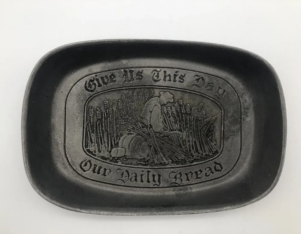 Vintage RWP Wilton Pewter Give Us This Day Our Daily Bread Plate 9 1/4”x6 1/2”